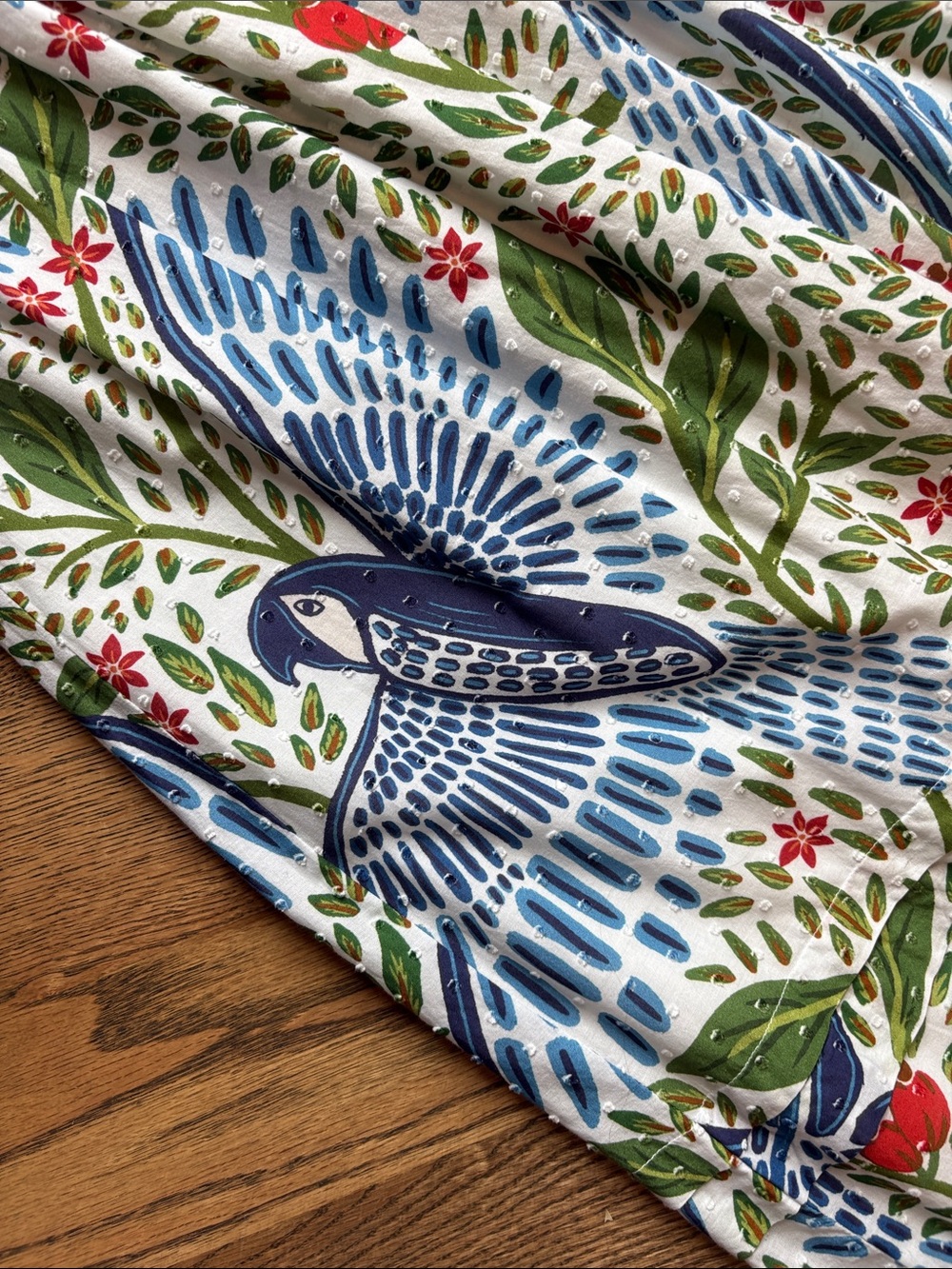 Farm Rio Macaws in Flight Blue & White Floral Bird Print Smocked Maxi Dress, XS - Picture 4 of 9